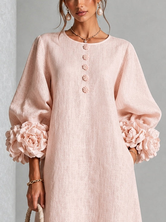 Candela | Floral-Button Linen-Blend Midi Dress