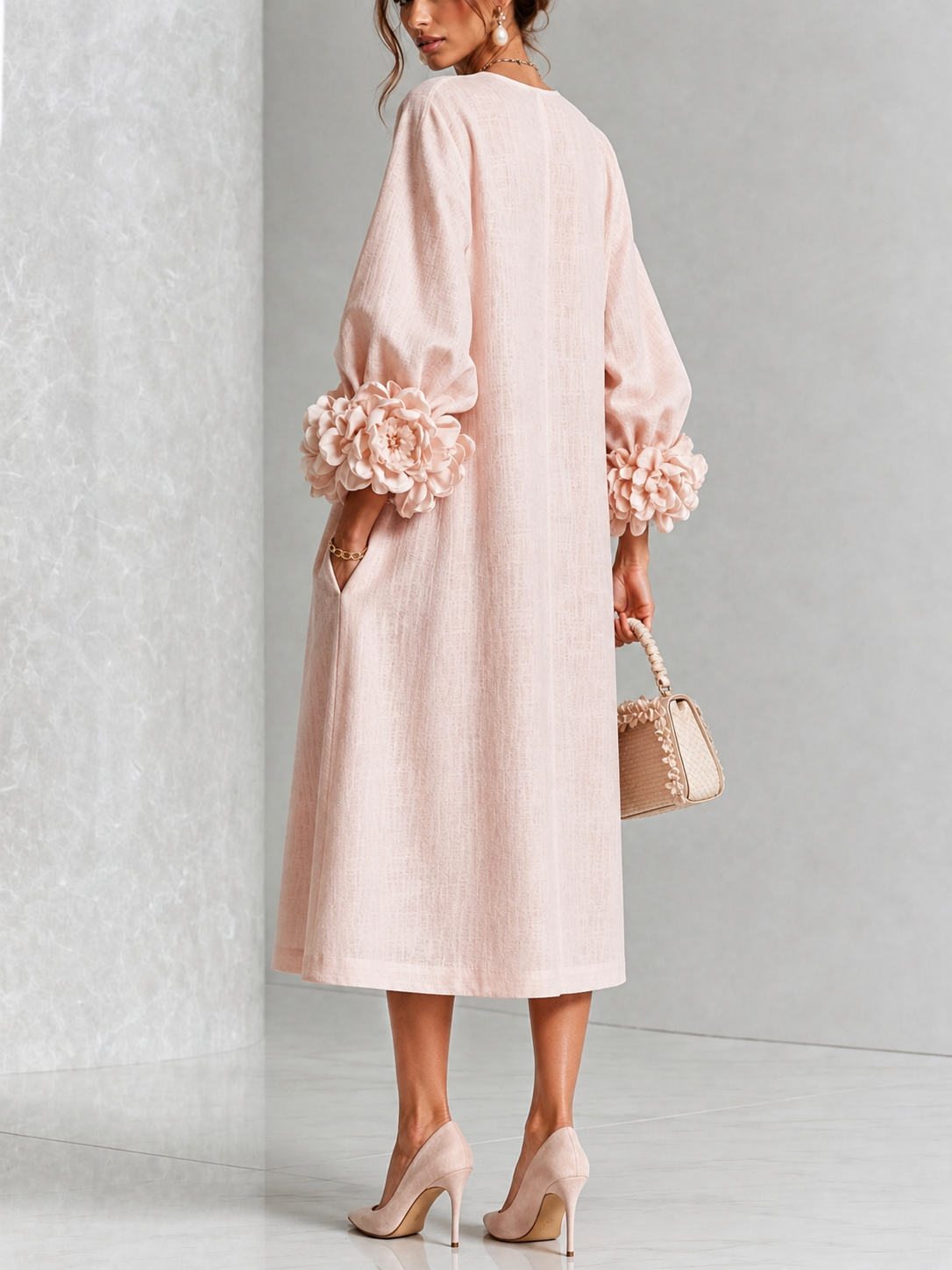 Candela | Floral-Button Linen-Blend Midi Dress