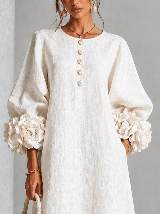 Candela | Floral-Button Linen-Blend Midi Dress