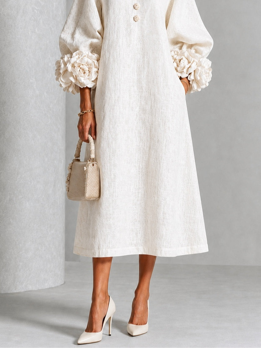 Candela | Floral-Button Linen-Blend Midi Dress
