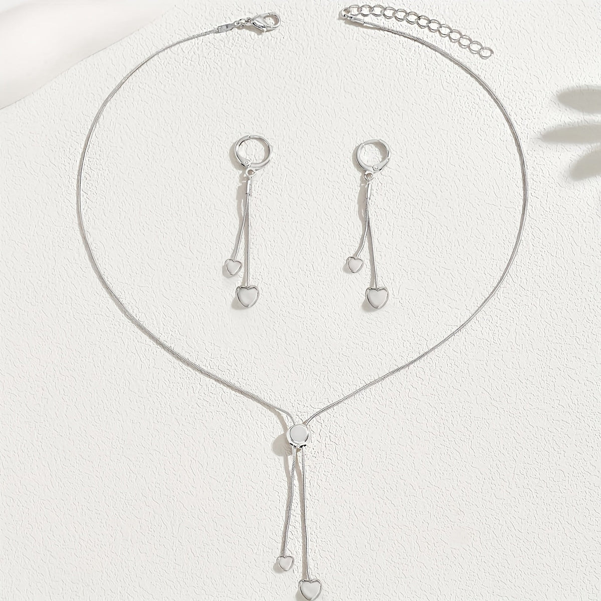 ADJUSTABLE HEART PENDANT NECKLACE & EARRINGS SET