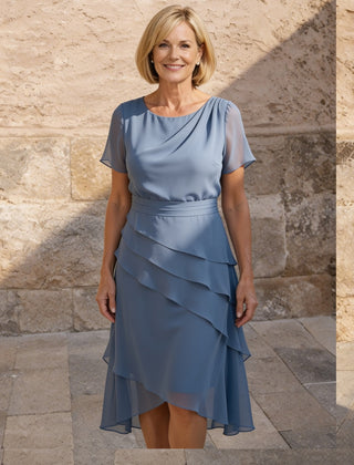Carol | Tiered Chiffon Midi Dress – Blue (front)