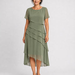 Carol | Tiered Chiffon Midi Dress – Green