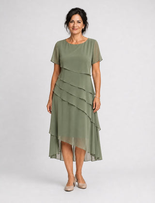 Carol | Tiered Chiffon Midi Dress – Green