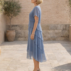 Carol | Tiered Midi Dress – Blue (side)