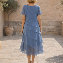 Carol | Tiered Midi Dress – Blue (back)