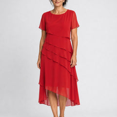 Carol | Tiered Chiffon Midi Dress – Red