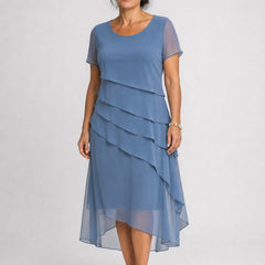 Carol | Tiered Chiffon Midi Dress – Blue (detail)