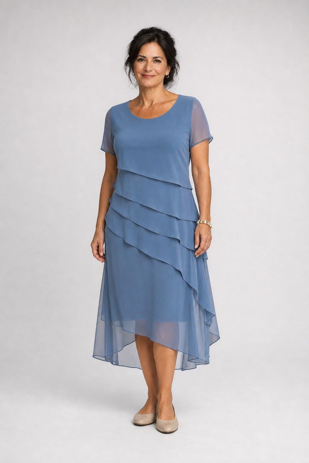 Carol | Tiered Chiffon Midi Dress – Blue (detail)