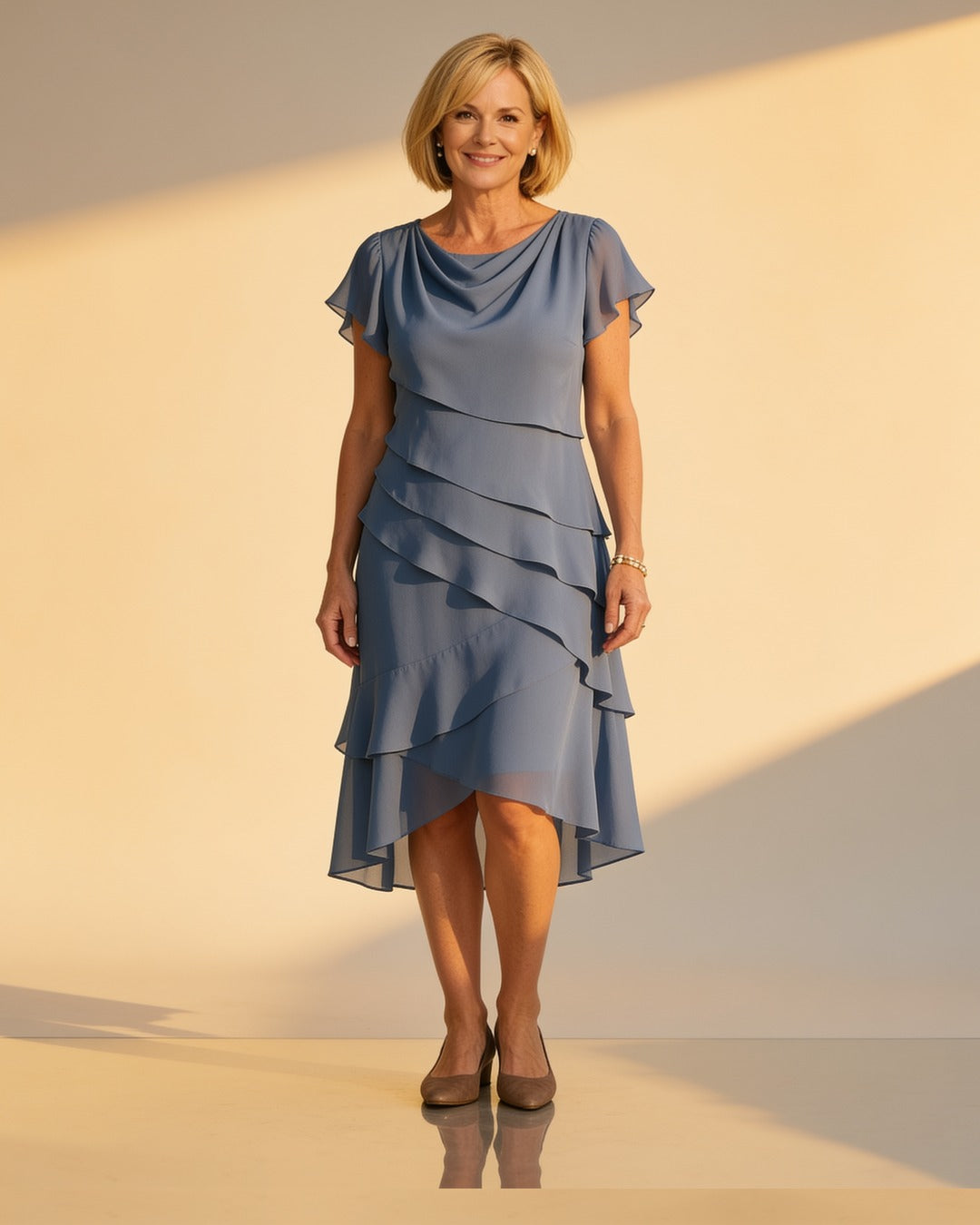 Carol | Tiered Midi Dress – Blue (front)