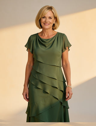 Carol | Tiered Midi Dress – Green