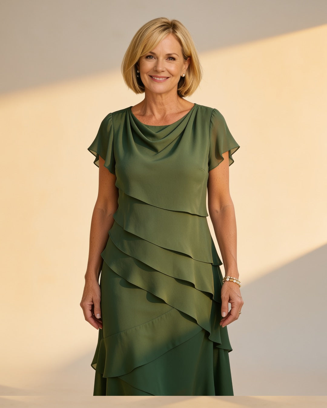 Carol | Tiered Midi Dress – Green