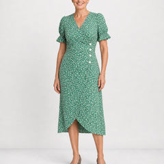 Carmen | Floral Wrap Midi Dress – Green