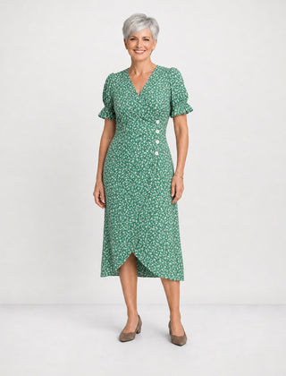 Carmen | Floral Wrap Midi Dress – Green