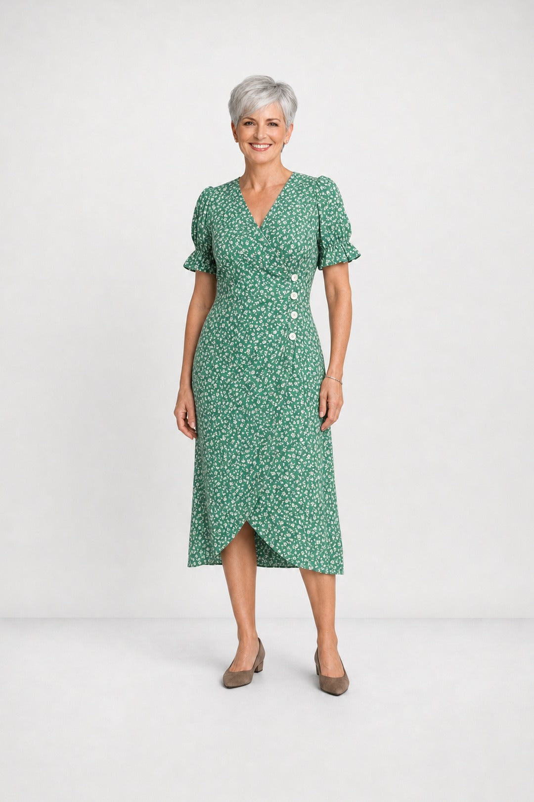 Carmen | Floral Wrap Midi Dress – Green