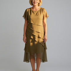 Carol | Tiered Chiffon Midi Dress – Khaki