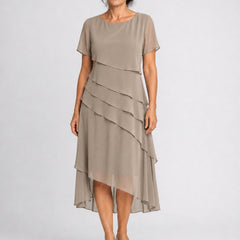 Carol | Tiered Chiffon Midi Dress – Khaki