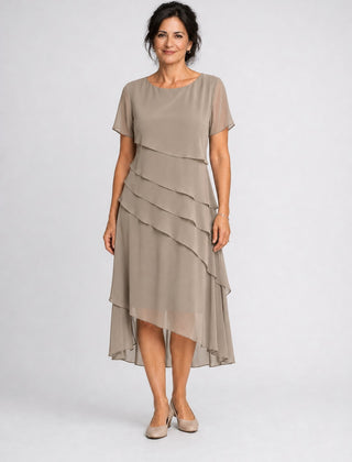 Carol | Tiered Chiffon Midi Dress – Khaki