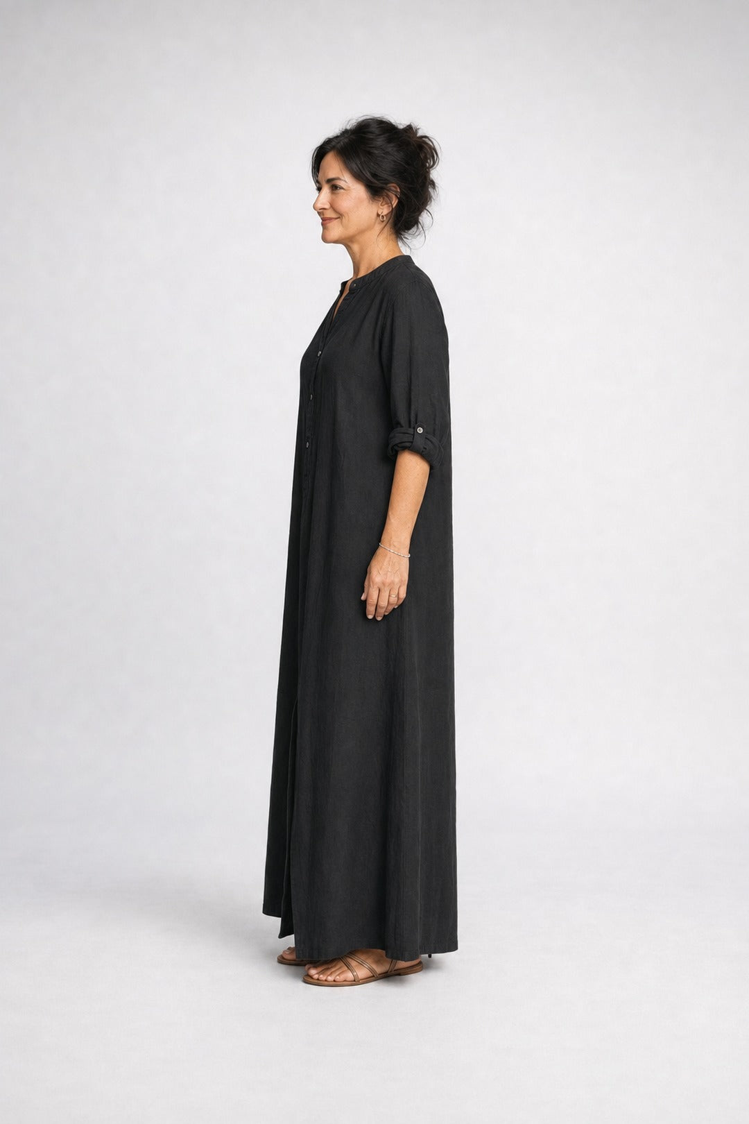 Willow | Button-Down Maxi Dress – Black (side)