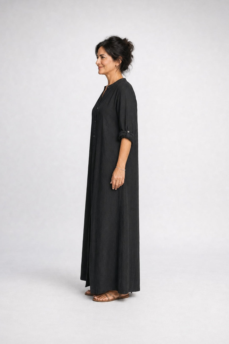 Willow | Button-Down Maxi Dress – Black (side)