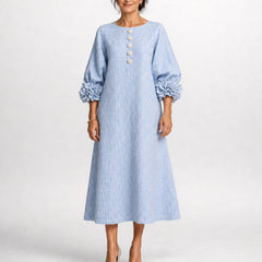 Candela | Floral Button Midi Dress – Blue
