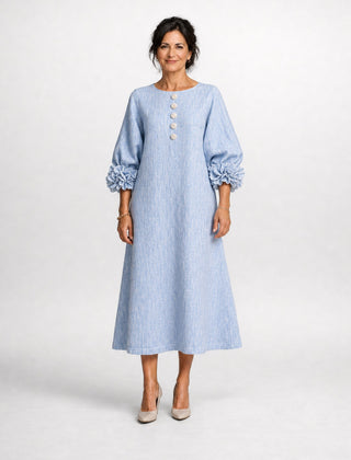 Candela | Floral Button Midi Dress – Blue