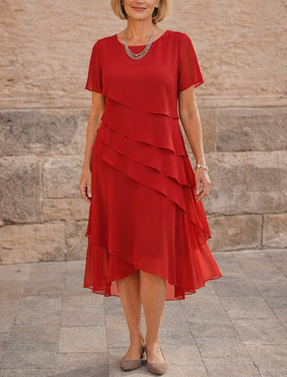 Carol | Tiered Midi Dress – Red