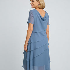 Carol | Tiered Chiffon Midi Dress – Blue (back)