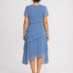 Carol | Tiered Chiffon Midi Dress – Blue (back)