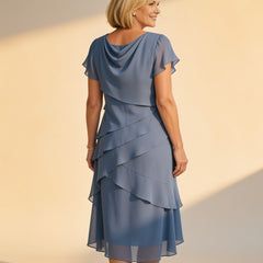 Carol | Tiered Midi Dress – Blue (back)