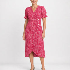 Carmen | Floral Wrap Midi Dress – Red (front)