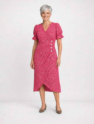 Carmen | Floral Wrap Midi Dress – Red (front)