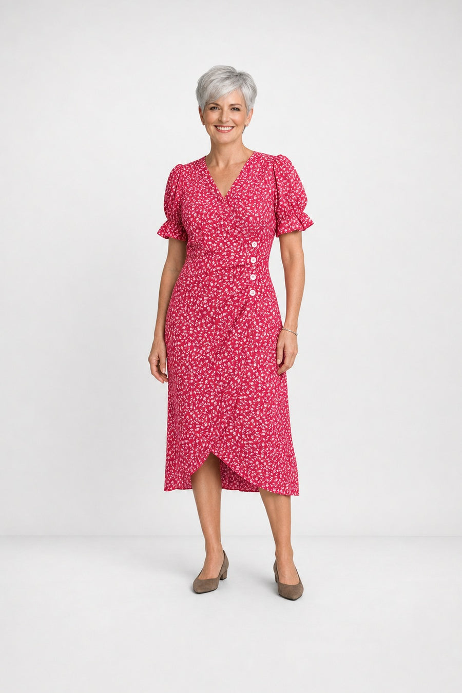 Carmen | Floral Wrap Midi Dress – Red (front)