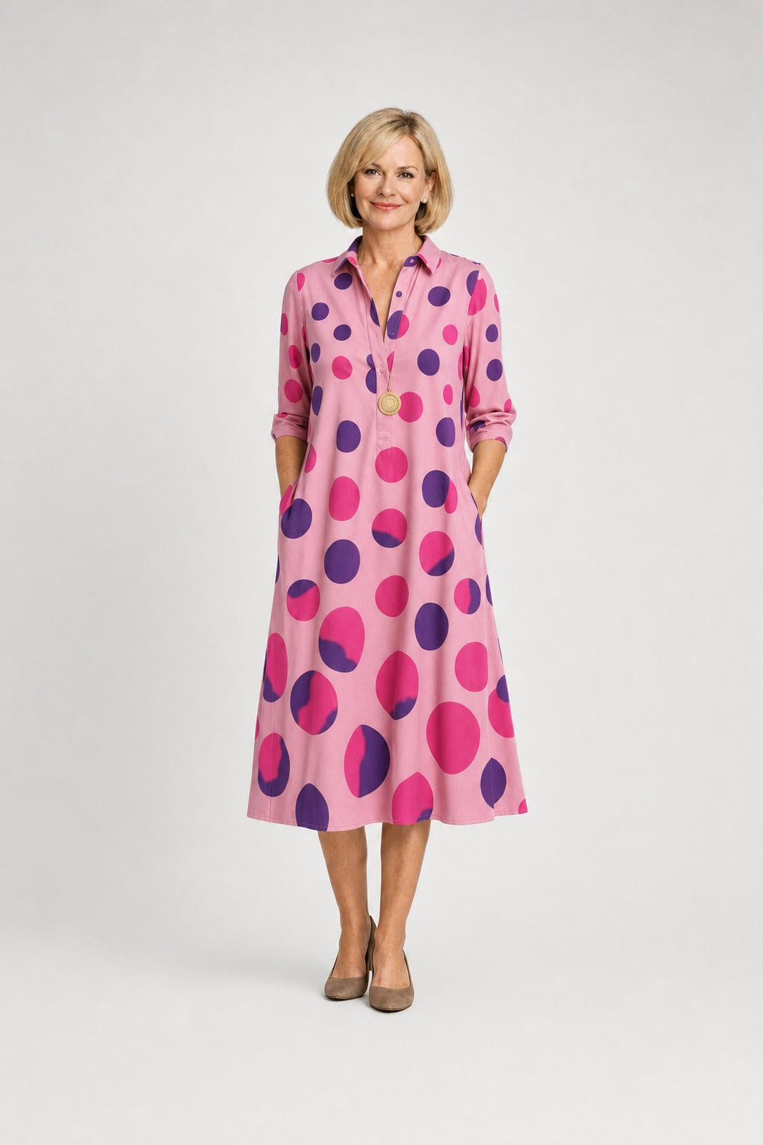 Naire | Relaxed Midi Dress – Pink and Purple