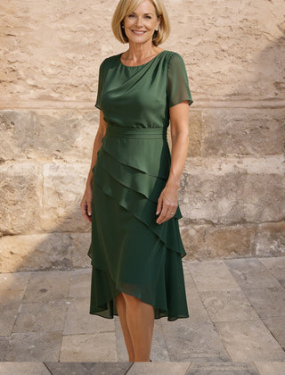 Carol | Tiered Chiffon Midi Dress – Green