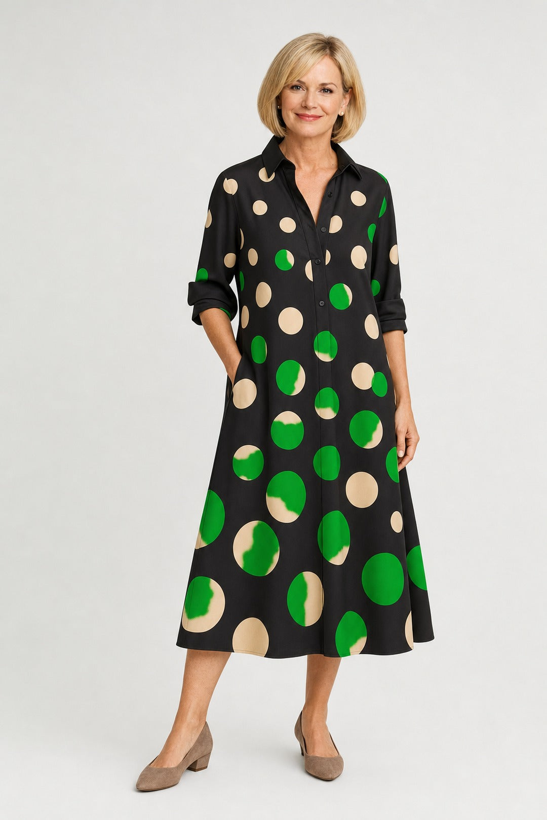 Naire | Relaxed Midi Dress – Black and Green (detail)