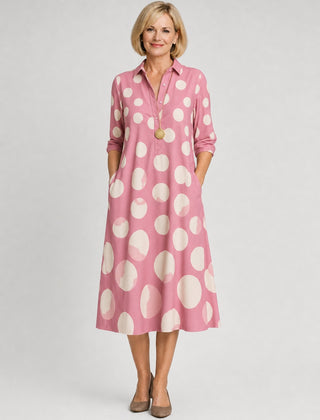Naire | Relaxed Midi Dress – Pink and White