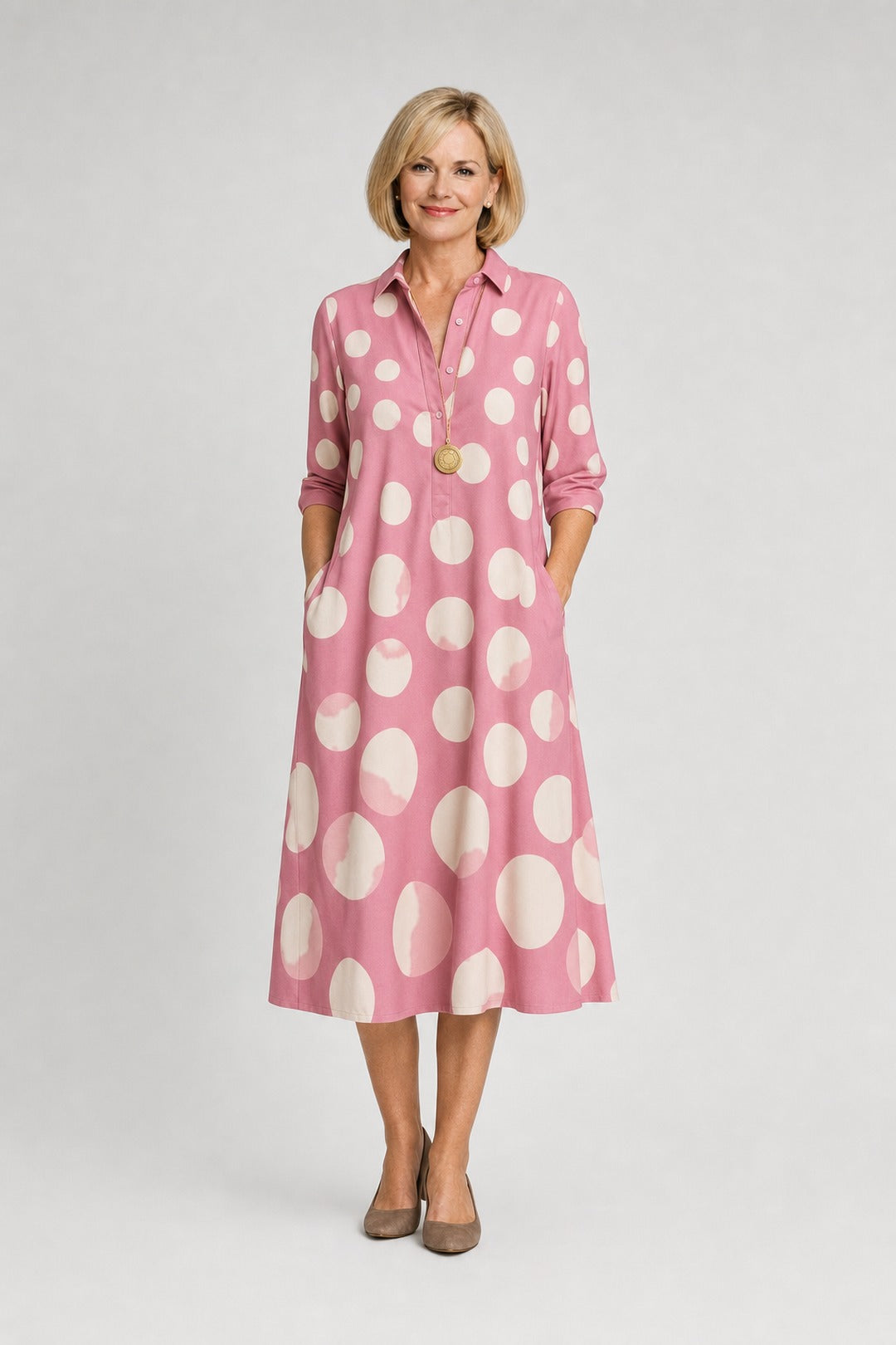 Naire | Relaxed Midi Dress – Pink and White