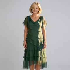 Carol | Tiered Chiffon Midi Dress – Green