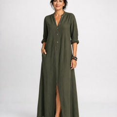 Willow | Button-Down Maxi Dress – Green