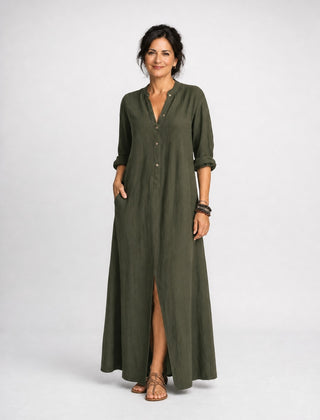 Willow | Button-Down Maxi Dress – Green