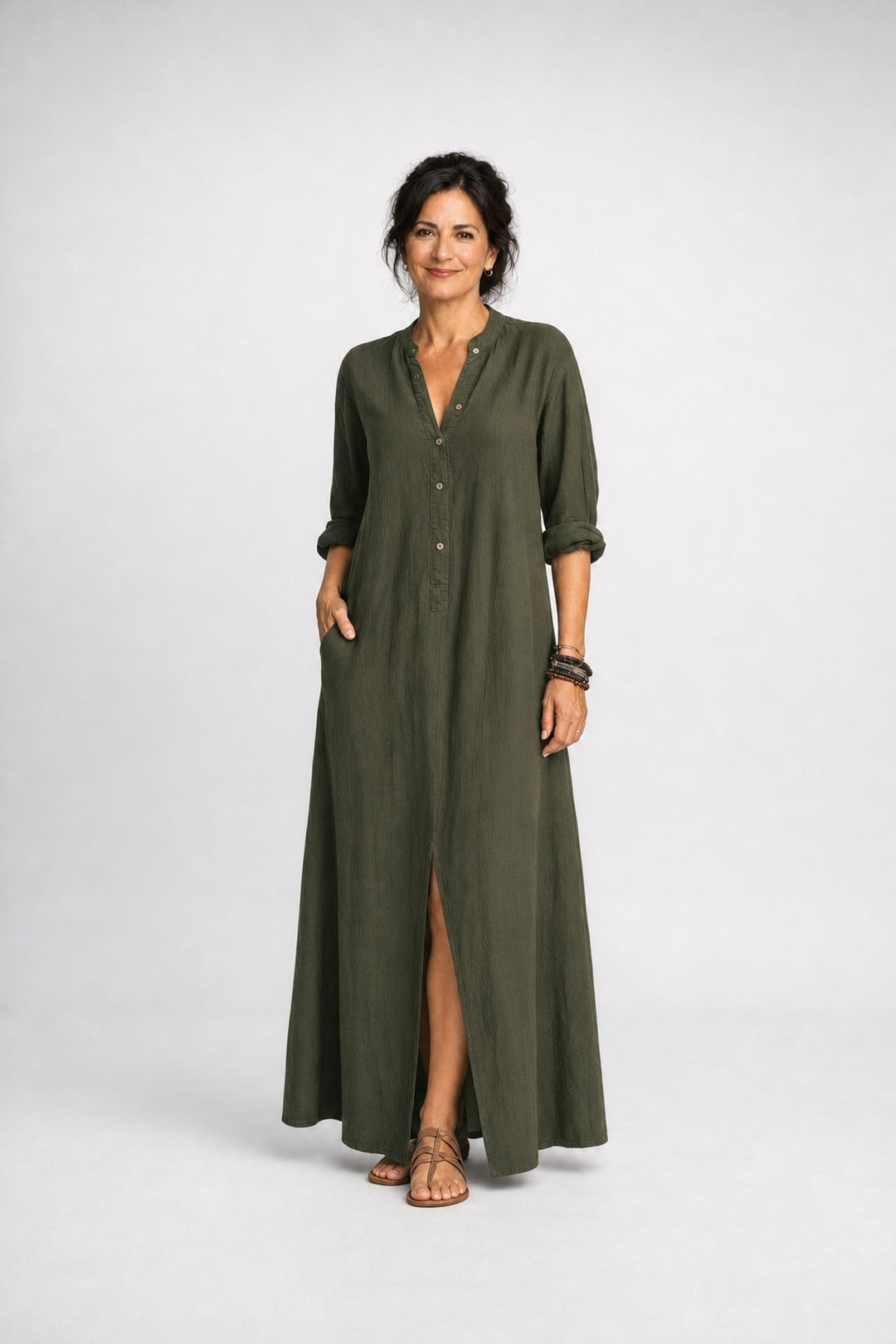 Willow | Button-Down Maxi Dress – Green