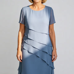 Carol | Tiered Chiffon Midi Dress – Blue (front)