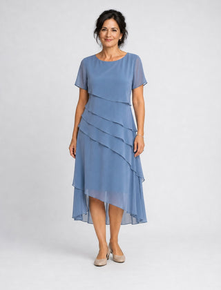 Carol | Tiered Chiffon Midi Dress – Blue (front)