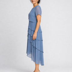 Carol | Tiered Chiffon Midi Dress – Blue (side)