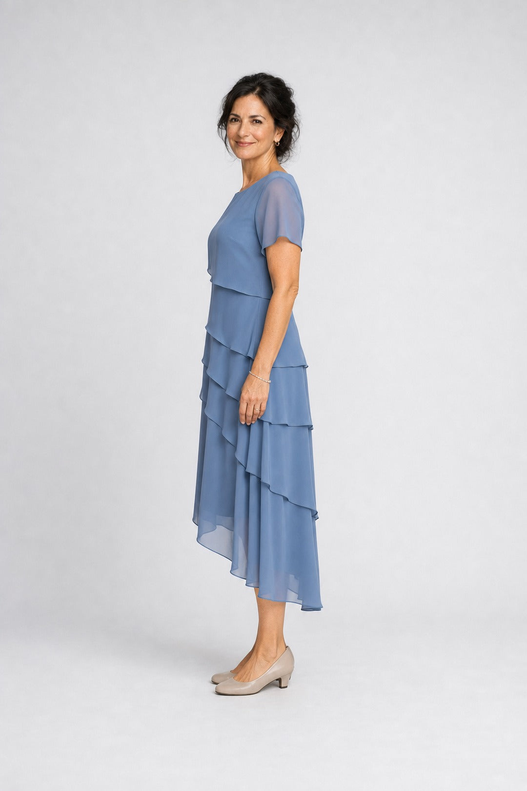Carol | Tiered Chiffon Midi Dress – Blue (side)