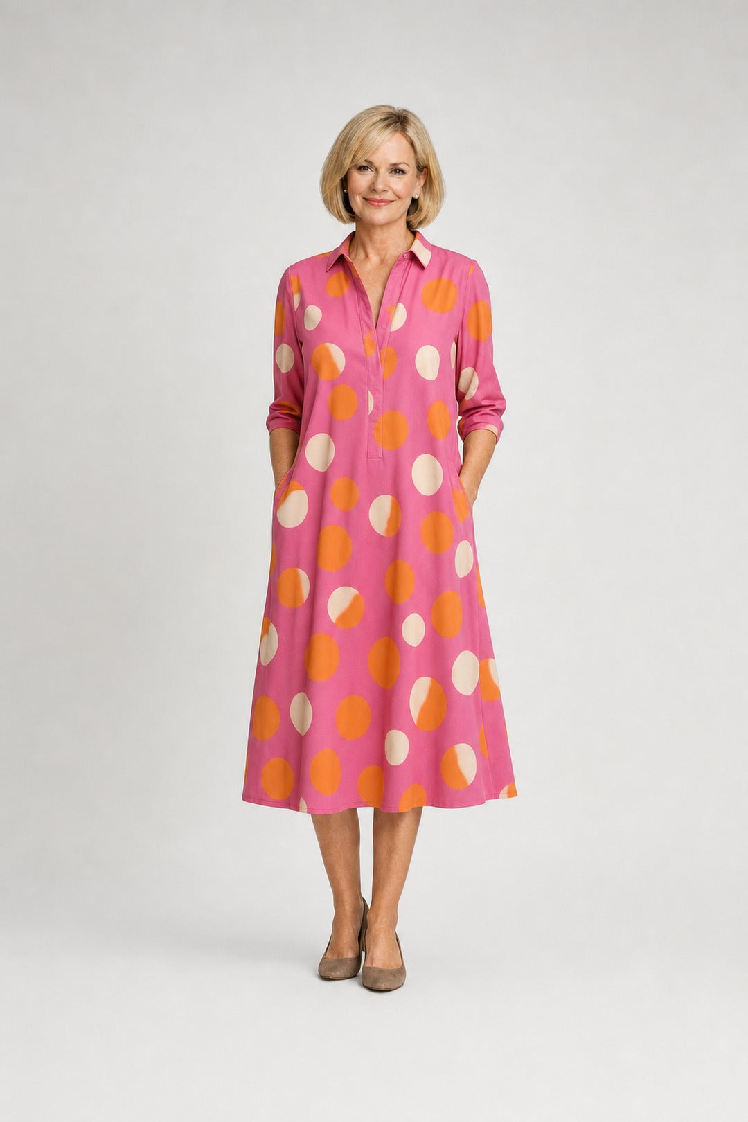 Naire | Relaxed Midi Dress – Pink and Orange