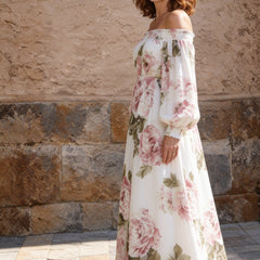 Camille | Off-Shoulder Floral Maxi Dress – White (side)
