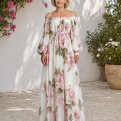 Pivoine | Off-Shoulder Floral Maxi Dress – Pink
