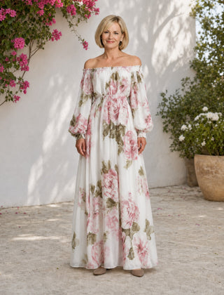 Pivoine | Off-Shoulder Floral Maxi Dress – Pink